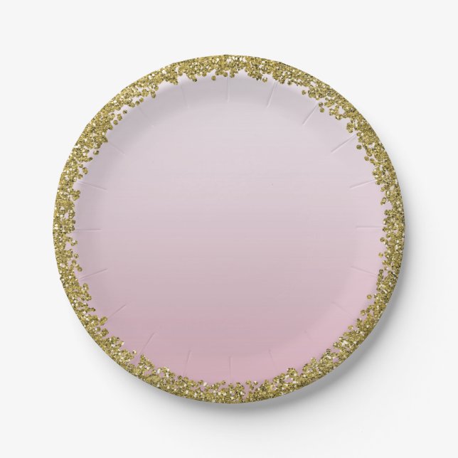 Plato De Papel Fiesta Glam Sparkle, Purpurina de oro rosado despo (Anverso)