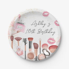 Plato De Papel Fiesta Glamour Chica Makeup Cumpleaños