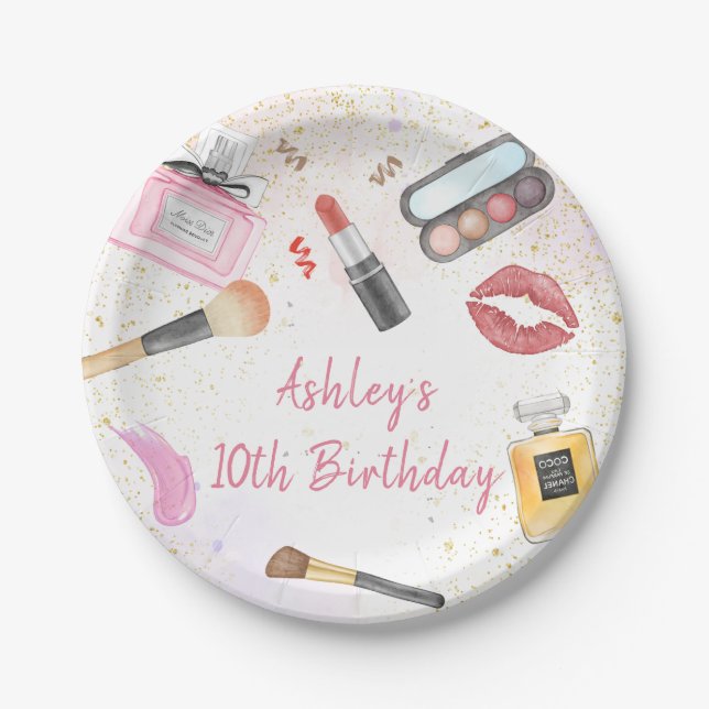 Plato De Papel Fiesta Glamour Makeup Cumpleaños (Anverso)
