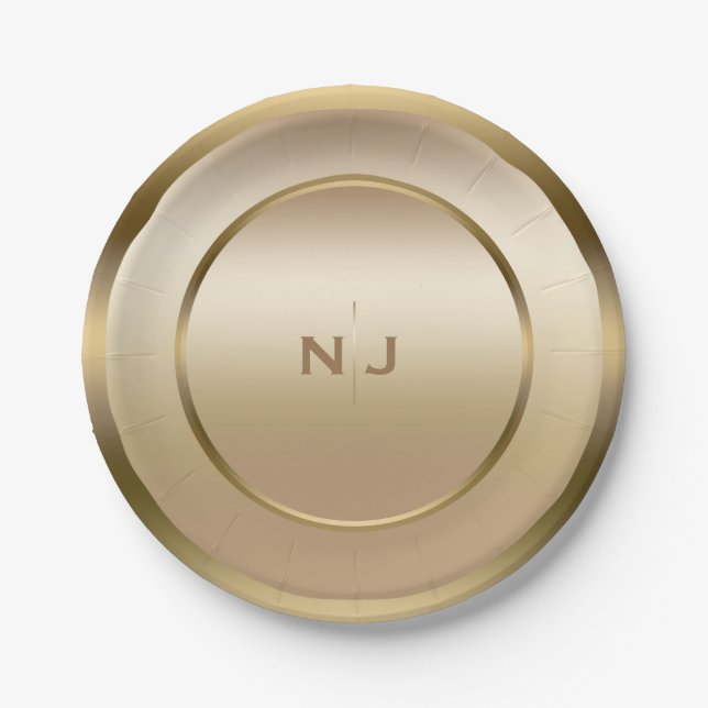 Plato De Papel Fiesta Gold Shine Golden Shiny Modern Glam (Anverso)