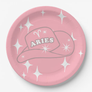 Plato De Papel Fiesta Gorra Aries Zodiac Rosa
