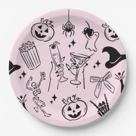 Plato De Papel Fiesta Halloween de Mano Rosa