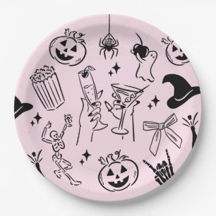 Plato De Papel Fiesta Halloween de Mano Rosa