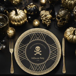Plato De Papel Fiesta Halloween de Oro Dadado a Mano y Vintage Ne