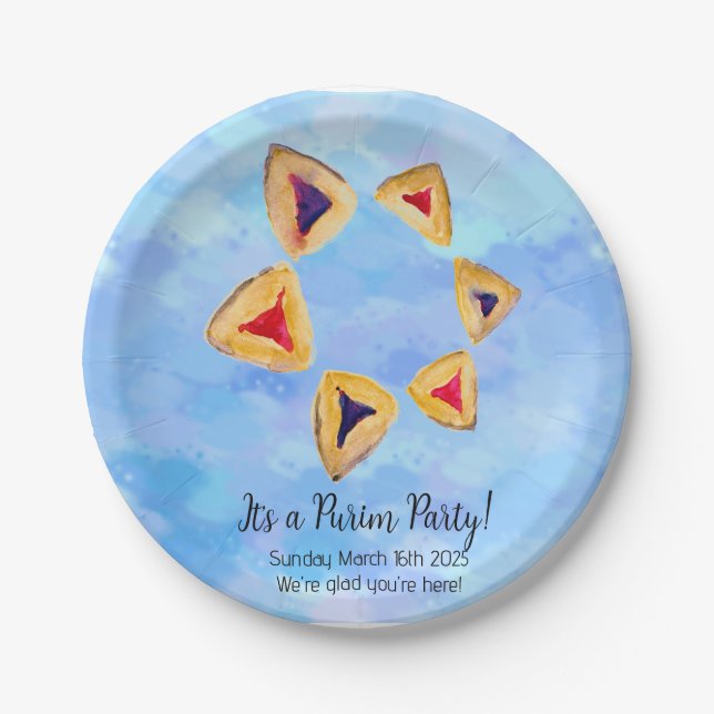 Plato De Papel Fiesta Hamantaschen Star Purim (Anverso)