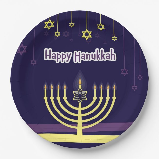 Plato De Papel Fiesta Hanukkah Suministra Placas de papel (Anverso)