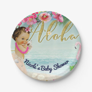 Plato De Papel Fiesta hawaiano retro de la playa de Baby Shower