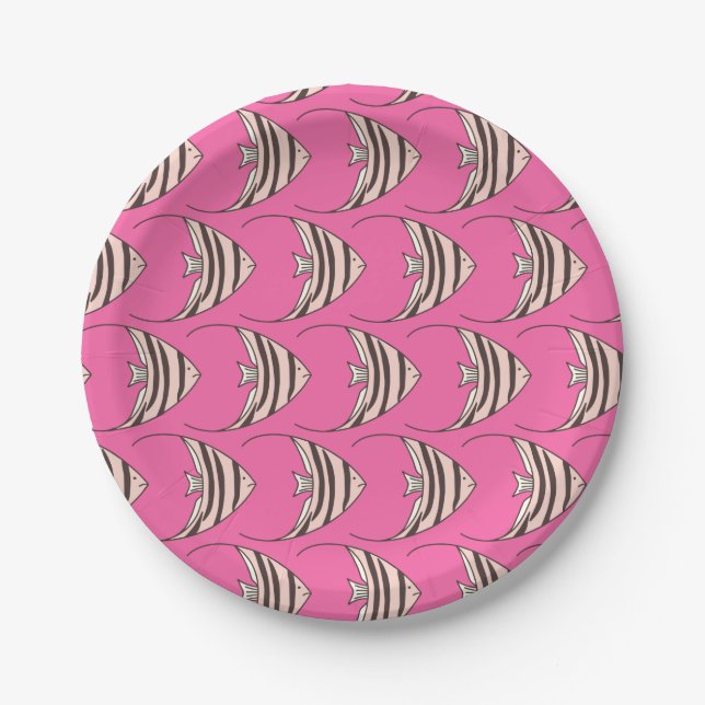 Plato De Papel Fiesta infantil de pez rosa lindo (Anverso)