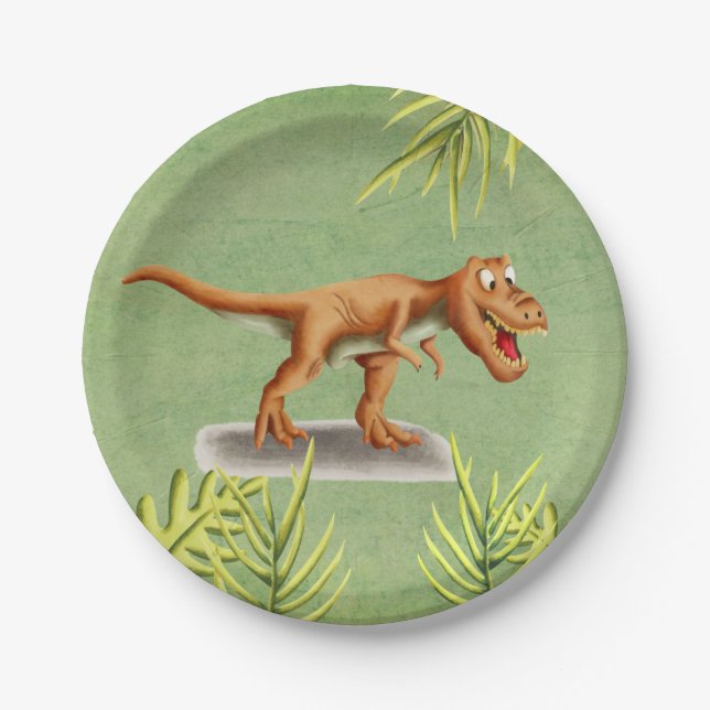 Plato De Papel Fiesta infantil divertida de T-Rex (Anverso)