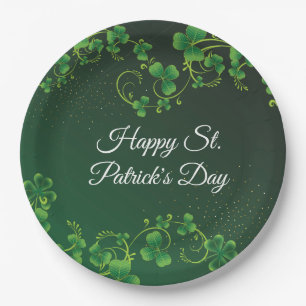 Plato De Papel Fiesta irlandés del Green Shamrock Vine