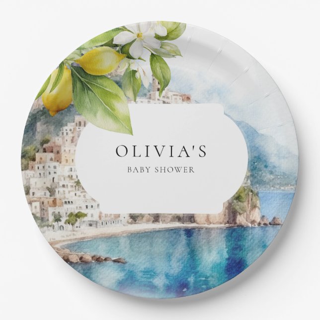 Plato De Papel Fiesta italiano limón mediterráneo de la costa de  (Anverso)