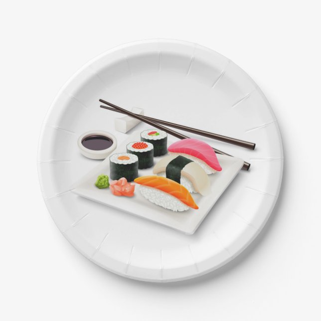 Plato De Papel fiesta japonés con arte sushi (Anverso)