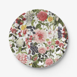 Plato De Papel Fiesta Jardín Vintage Floral Green Thumb Cumpleaño