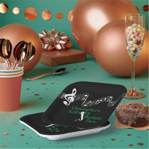 Plato De Papel Fiesta Karaoke Micrófono a escala musical Verde