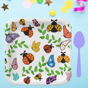Plato De Papel Fiesta Lady Lovebug y Butterflies