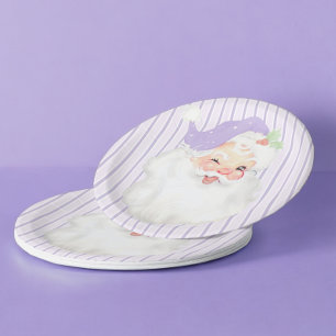 Plato De Papel Fiesta Lilac Purple Vintage Winking Santa Navidade