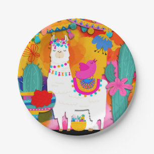 Plato De Papel Fiesta Llama Cinco De Mayo de Cumpleaños