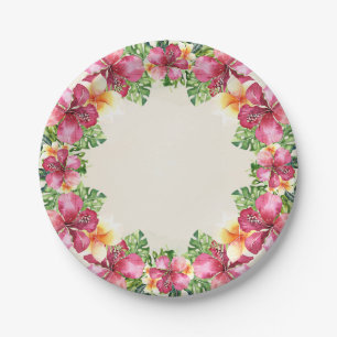 Plato De Papel Fiesta Luau Botánico Floral de Flores Tropicales A