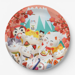Plato De Papel Fiesta Manekineko Hanami