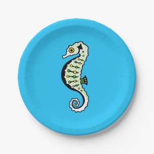 Plato De Papel Fiesta marino verde y amarillo - azul marino