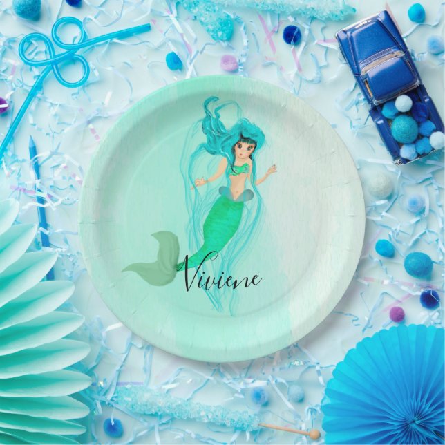 Plato De Papel Fiesta Mermaid Green Mermaid Tail Girly (Fiesta)