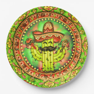 Plato De Papel Fiesta mexicana Cinco de Mayo Sombrero Gorra Verde