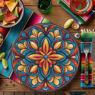 Plato De Papel Fiesta Mexicana Colorida de Talavera