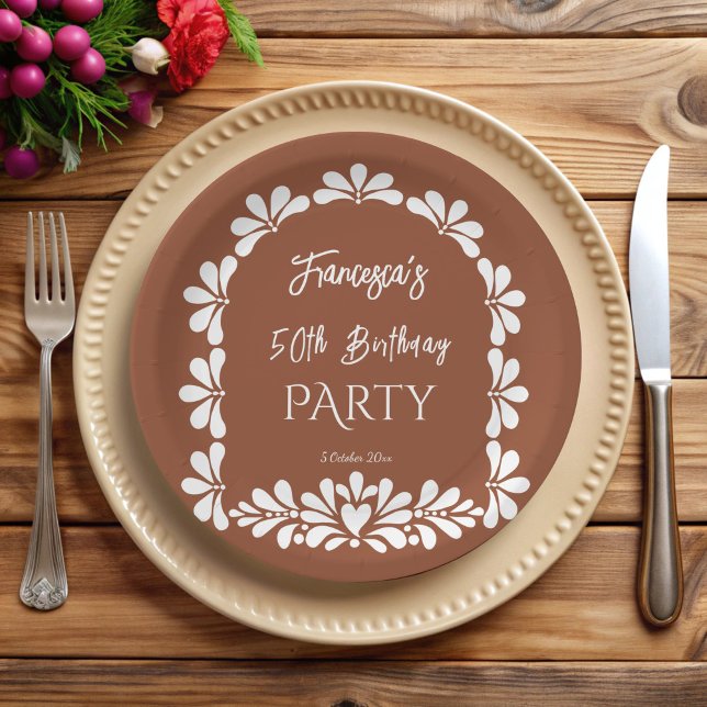 Plato De Papel Fiesta mexicana fiesta terracotta talavera persona (Mexican fiesta birthday party terracotta talavera custom monogrammed paper plates personalized decor)