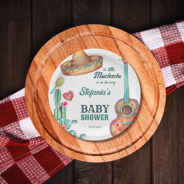 Plato De Papel Fiesta mexicana, pequeño muchacho de la ducha de b (Mexican fiesta little muchacho baby shower template paper plates personalized tableware decor )
