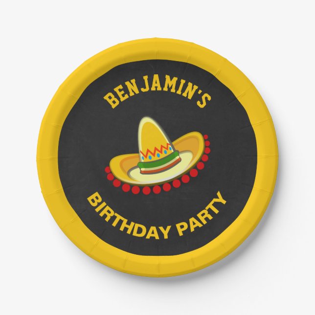 Plato De Papel Fiesta Mexicana Sombrero Fiesta de Cumpleaños (Anverso)
