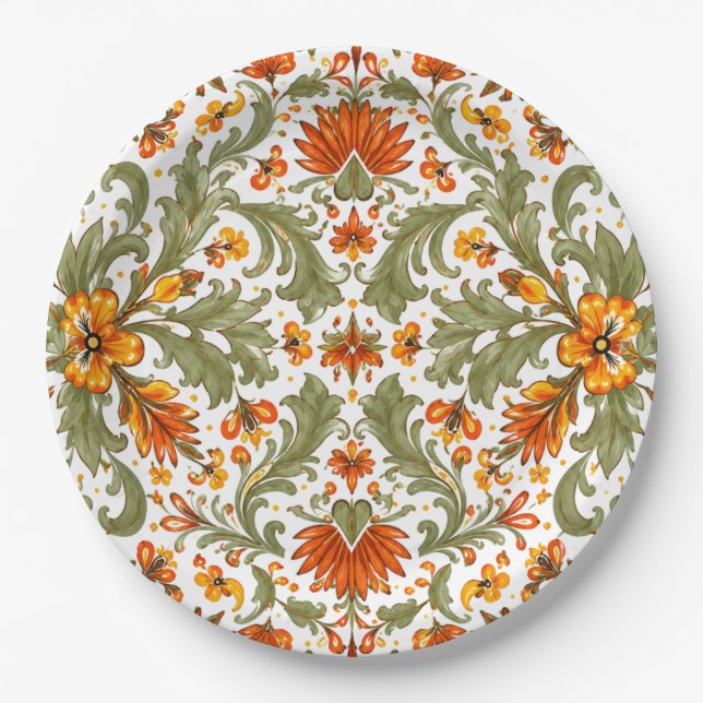 Plato De Papel Fiesta Mexicana Verde Talavera (Anverso)