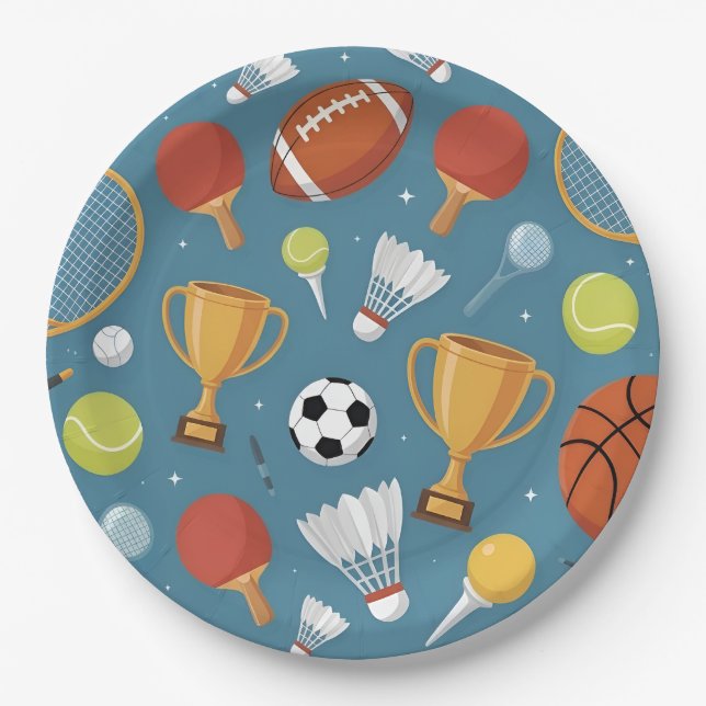 Plato De Papel Fiesta Mezcla de Deportes Estrellas (Anverso)
