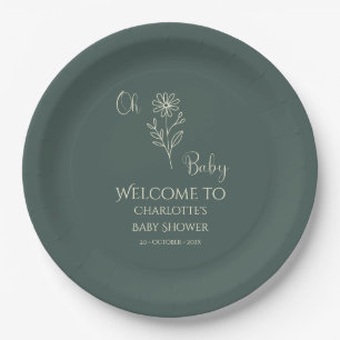 Plato De Papel Fiesta Minimalista de Baby Shower de Flores Silves