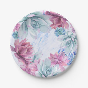 Plato De Papel Fiesta Moderna Elegante de Bridal Shower con Sucul