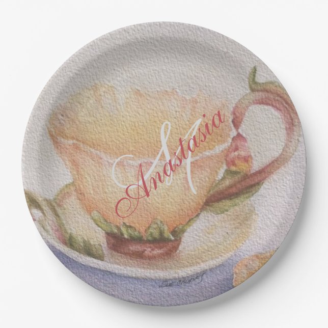 PLATO DE PAPEL FIESTA MONOGRAM DE BUTTERCUP TEACUP (Anverso)