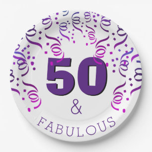 Plato De Papel Fiesta morado  50 Fabuloso Feliz 50 cumpleaños