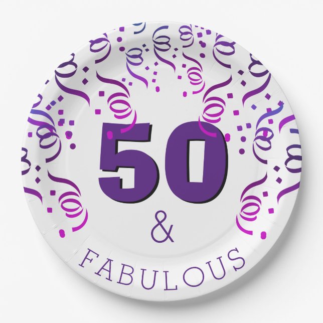 Plato De Papel Fiesta morado| 50 Fabuloso Feliz 50 cumpleaños (Anverso)