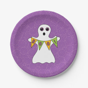 Plato De Papel Fiesta morado de fantasma de Halloween