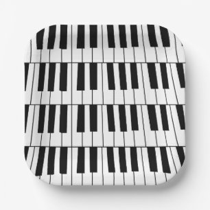 Plato De Papel Fiesta musical pianista de Black and White Piano K