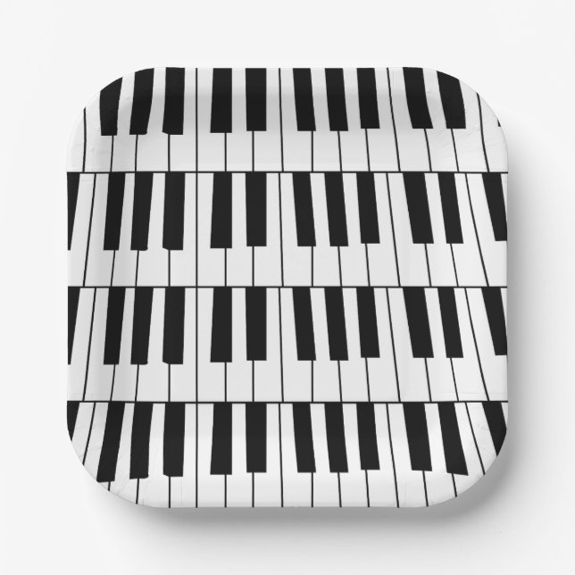 Plato De Papel Fiesta musical pianista de Black and White Piano K (Anverso)