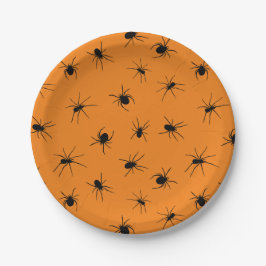 Plato De Papel Fiesta Naranja de Halloween Spooky Spiders