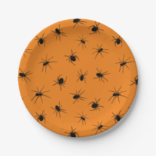 Plato De Papel Fiesta Naranja de Halloween Spooky Spiders