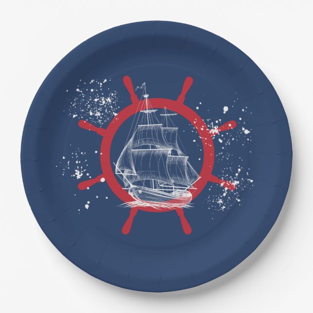 Plato De Papel Fiesta Náutico Azul (Anverso)