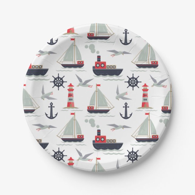 Plato De Papel Fiesta Náutico Sailor Baby Boy Shower (Anverso)