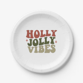 Plato De Papel Fiesta Navidad de Holly Jolly Vibes Retro de los a