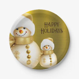 Plato De Papel Fiesta navidad Golden Snowman vacaciones de invier