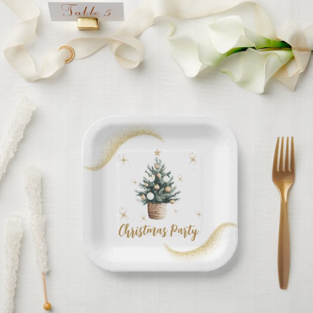 Plato De Papel Fiesta navidades Elegant Gold Postsert (Boda)
