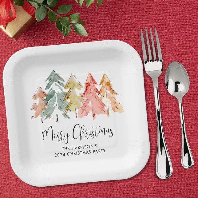 Plato De Papel Fiesta navideña de feriados de pinos navideños (Subido por el creador)