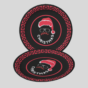Plato De Papel Fiesta navideña de los Navidades negros rojos