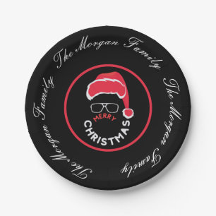 Plato De Papel Fiesta navideña de los Navidades negros rojos